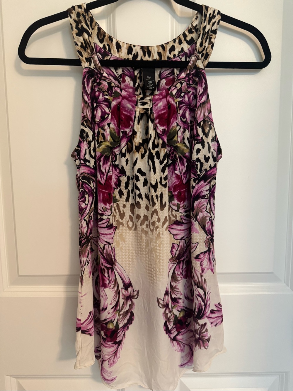 White House Black Market Purple Floral & Animal Print Sleeveless Tank
